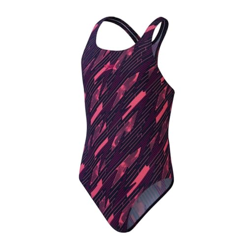 Speedo Bañador de 1 Pieza Hyperboom Allover Medalist | Resistente al Cloro | Secado rápido Traje de baño para Niñas, Azul Marino/Rosa eléctrico/Rosa Fandango, 5-6 años