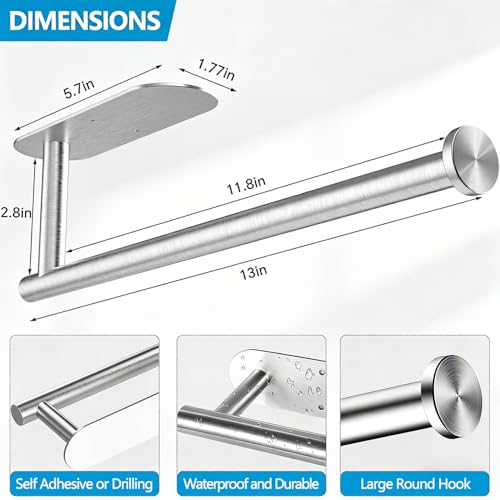 Image of Paper Towel Holder Under Cabinet - Self Adhesive Paper Towel Roll Holders Wall Mount, Stainless Steel Towel Rings for Kitchen Bathroom