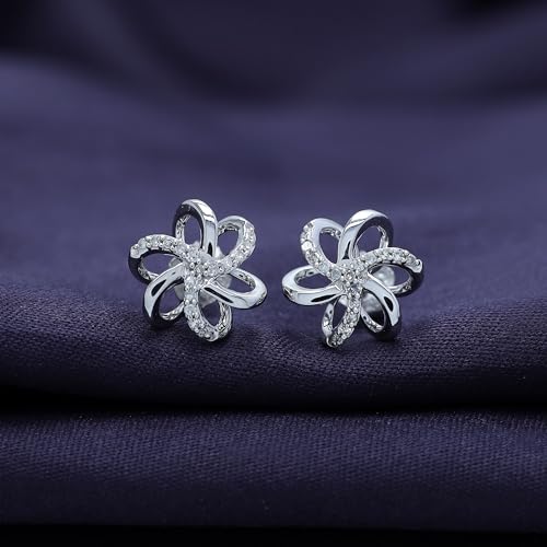 Natural Diamond Accent Spiral Flower Stud Earrings For Women (1/10 cttw, I-J Color, I2-I3 Clarity) Choose - Sterling Silver or 10K gold3