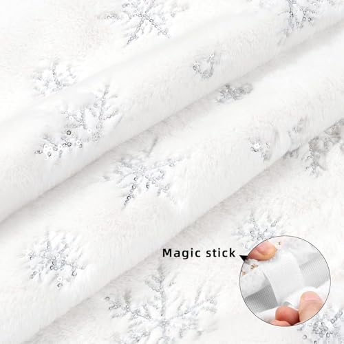 Dremisland Christmas Tree Skirt, 48 inches Large White&Silver Luxury Faux Fur Tree Skirt with Snowflakes Super Soft Thick Plush Tree Skirt for Xmas Tree Decoration (Silver Snowflake, 36inch/90cm) by Dremisland - Image 3