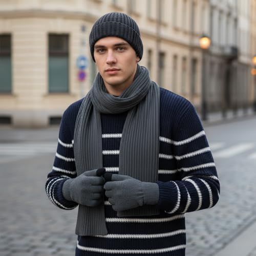 Set de guantes táctiles, gorro y bufanda de invierno para evitar manos frías 3