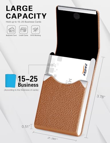 Image of Padike Leather Business Card Holder Metal Business Card Case Slim Professional Name Card Holder with Magnetic Shut (Apricot)