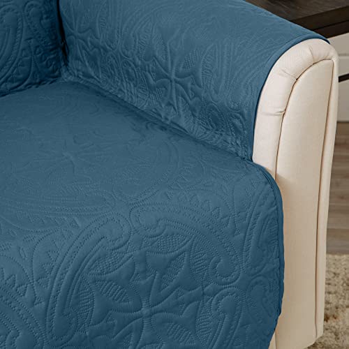 Image of Great Bay Home Reversible Chair Cover - Washable Slipcover Furniture Protector with Elastic Straps - Perfect for Kids & Pets - Quilted & Stitched Detail (Smoke Blue /Ivory)