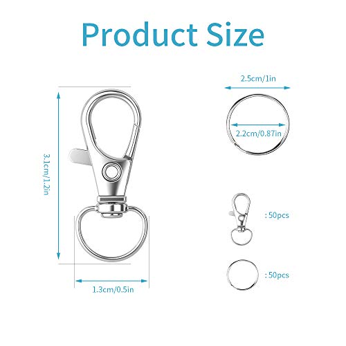 HXSEMAYIG 100PCS Keychain Hooks with Key Rings,Metal Swivel Lobster Claw Clasps, for Keychain Clip Lanyard, Jewelry Making, Crafts (Silver)