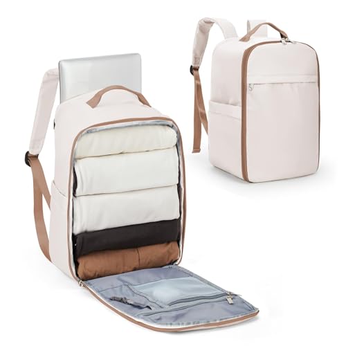 WEPLAN Cabin Bags for Ryanair 40x20x25 Underseat Backpack Travel Backpack for Women Carry on Luggage Waterproof Backpack for Airplanes Casual Daypack with Laptop Compartment,Beige with Brown
