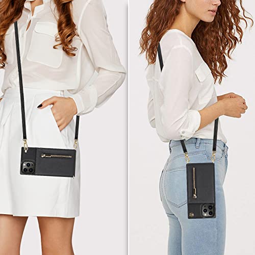 HOGGU-Crossbody-iPhone-14-Pro-Max-Case-Wallet-with-Card-Holder-Flip-Leather-iPhone-14-Pro-Max-Crossbody-Case-with-Strap-Kickstand-Zipper-Purse-Protective-Square-Phone-Case-for-Women-Girls-Black