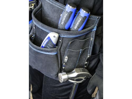 Faithfull Suede Leather Double Tool & Nail Pouch – 10 Pocket Tool Belt with Hammer Loops & Adjustable Eyelet Belt (Fit: 32-44 Inch) for Carpenters, Roofers & Joiners - Black - Image 5