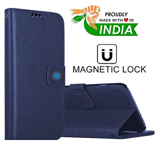 Image of Inside Rubber TPU with Card Pockets Magnetic Closure Protection Flip Back Cover Compatible with Vivo Y02s (Blue)
