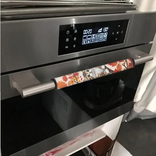 Image of 6 Pcs Refrigerator Microwave Door Handle Covers Electrical Appliances Handle Protector Keep Clean and Protected from Oil Stains, Fingerprints, Liquids, Cat Maple Leaf Fall Decorations
