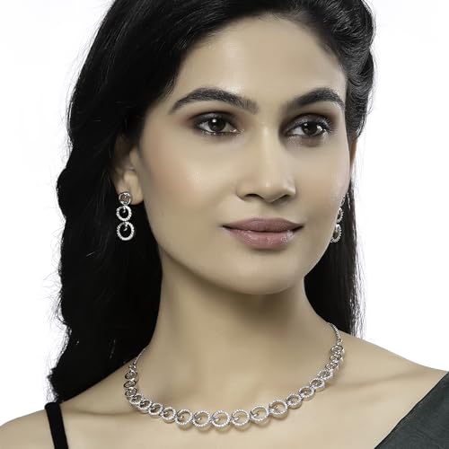 Elegant Rhodium American Diamonds Necklace Set