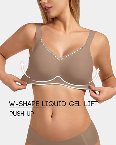 Image of VQJ Women's Full Coverage Jelly Comfort Support Wireless Bra with Breathable V-Mesh, No Underwire Push Up Everyday Bralette