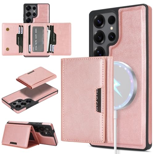 Étui Galaxy S24 Ultra or rose porte-carte avec fermeture magnétique sécurisée