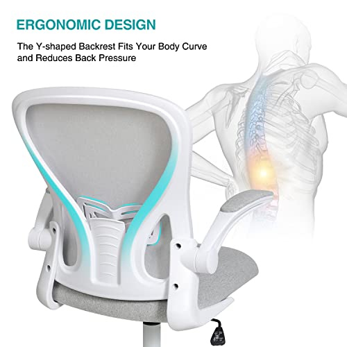 Elecwish Ergonomic Office Chair Fabric Home Office Desk Chair With Adjustable Lumbar Support And Height, Mid Back Swivel Executive Chair With Flip Up Armrests (Grey) #TOP4