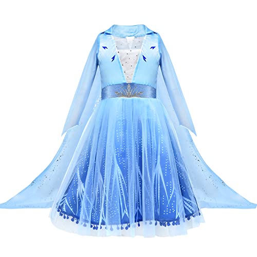Tacobear 10Pcs Frozen Elsa Costume Dress For Girls Kids Toddler Princess Dress Up Clothes For Little Girls With Elsa Accessories Gloves Crown Wands Wig Necklace For 3-4T Kids Christmas Birthday Party