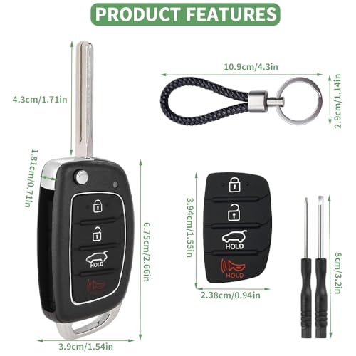 Coque de clé Hyundai Sonata Santa Fe boîtier télécommande 4 boutons - 5