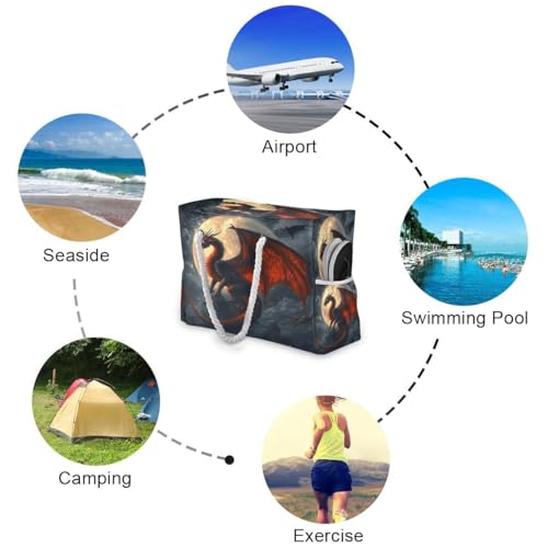 Large Beach Bags Totes Canvas Tote Shoulder Bag Red Dragon Water Resistant Bags for Gym Travel Daily3
