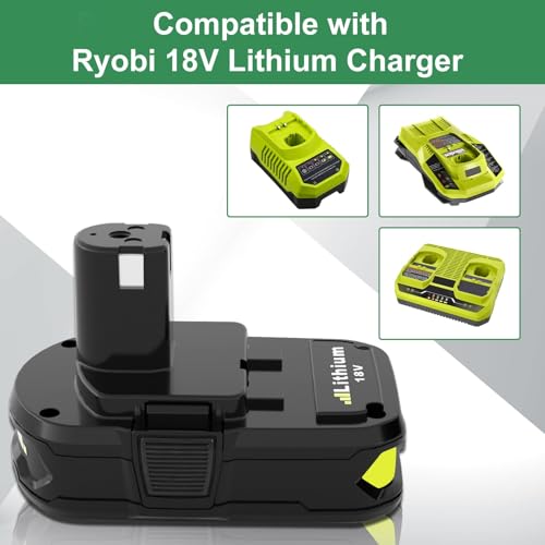 Image of Reoben 2PACK 3.6Ah Battery Replacement for Ryobi 18V Battery Compatible with Ryobi Battery 18 Volt P102 P103 P104 P107 P108 P109 Cordless Power Tools(Green-2P)