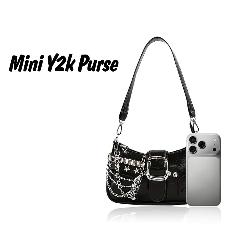 Image of Cute Y2k Purse for Women, Star Embroidery Pattern with Chain Strap Shoulder Bag, Goth Style Cute Mini Purse