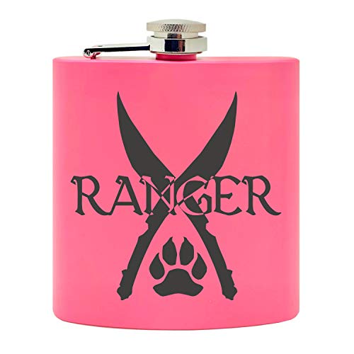 Ranger Class Game Inspired Design Custom Printed Stainless Steel Alcohol Hip Flask, 6 Oz. Pink