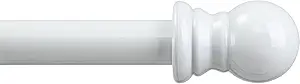 White Curtain Rods for windows,1" Diameter Metal Single Adjustable Telescoping Curtain Rod with Finials (White, 30-144")