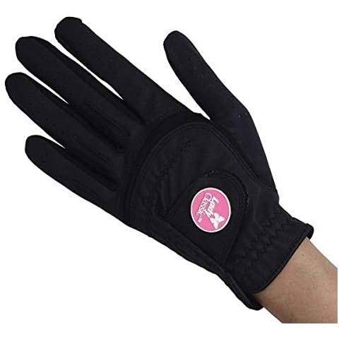 Lady Classic Women's Soft Flex Golf Gloves with Magnetic Ball Marker Left Hand - Form-Fitting, Comfortable Grip, Removable Ball Marker, Leather Patch Left Handed Ladies Golf Glove, Black, Medium Cover