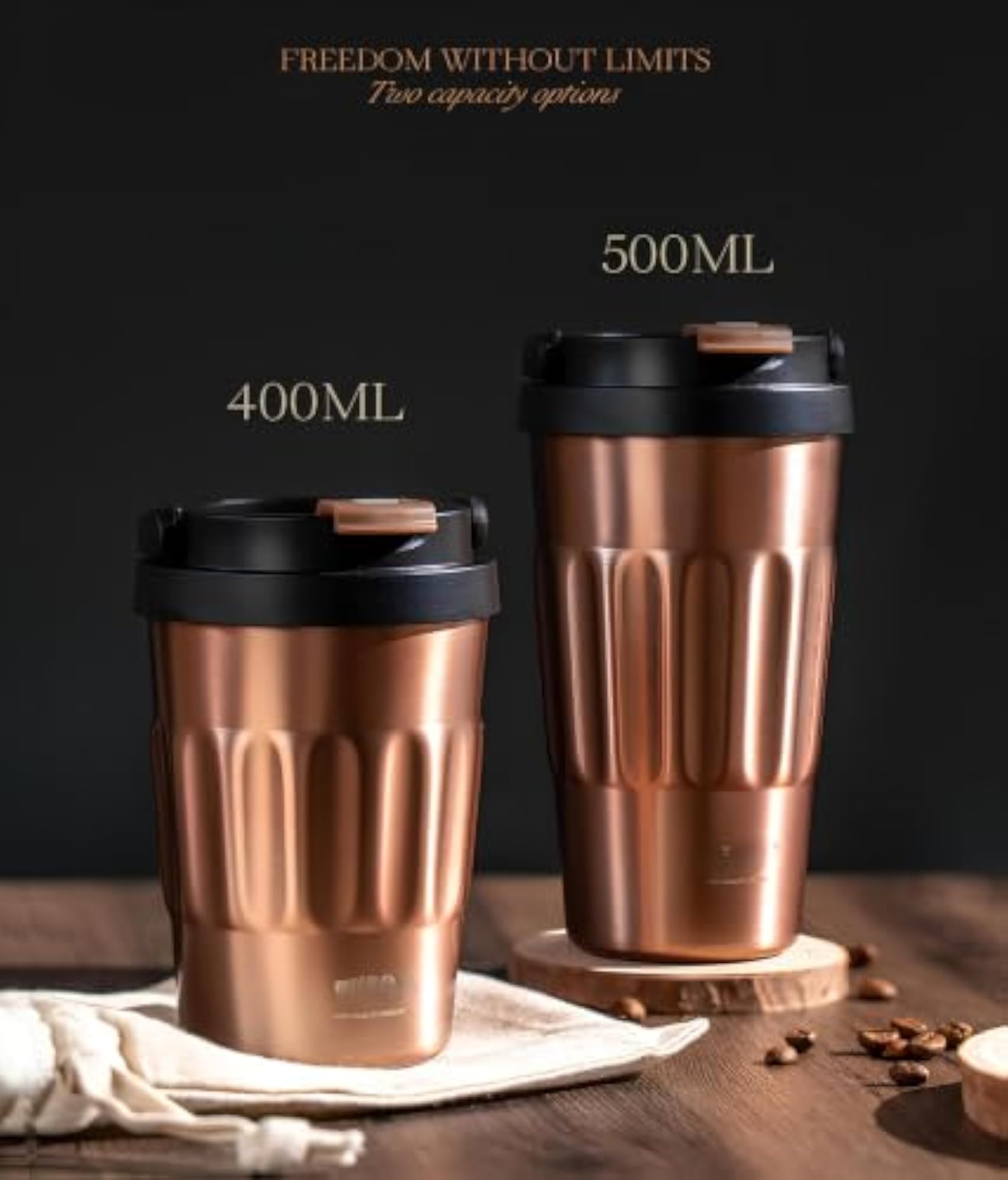 Steel Coffee Cup, Bronze Brown, 400ml