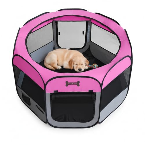 Melko Welpenauslauf 125 x 125 x 64 cm Welpenlaufstall faltbar Tierlaufstall für Kleintiere Hunde Katzen Hasen - Pink