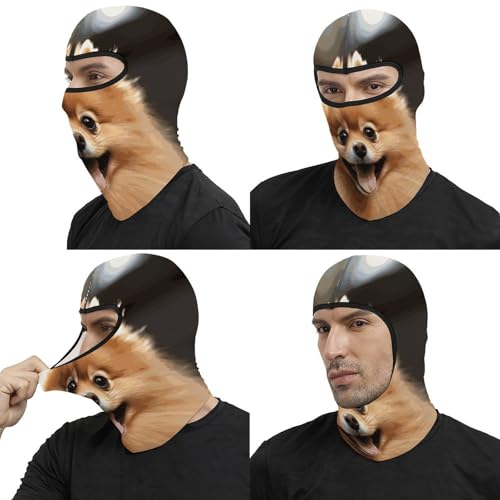 Balaclava con impresión de perro pomerania para hombres y mujeres, máscara facial térmica para clima frío, equipo de motocicleta, máscara de esquí para invierno miniatura 5