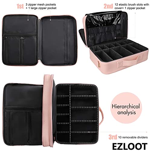Image of Travel Makeup Case, Professional Cosmetic Train Cases Artist Storage Bag Make Up Tool Boxes Brushes Bags with Compartments Vanity Organizer (16 INCH(2 Layer), Baby Pink)