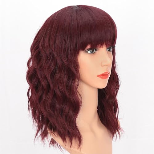 Aisi Hair WS751-118# Curly Bob Wig With Bangs Short Wavy Wine Red Color Wigs thumb #1