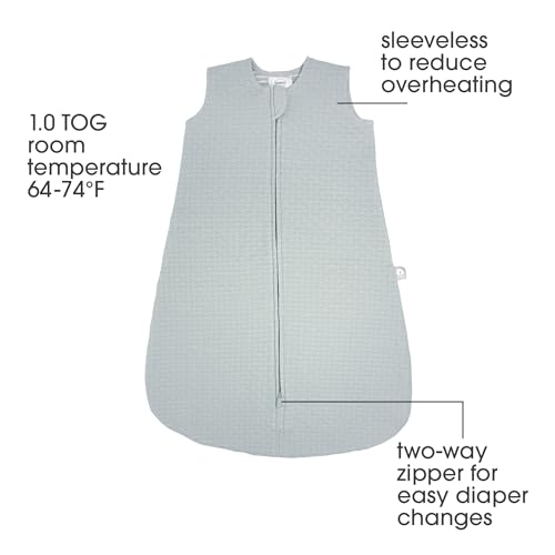 Image of Boppy Baby Sleep Sack 12-18 Months, Wearable Blanket 1 TOG, 100% Cotton, 2-Way Zipper for Easy Diaper Changes, Baby Sleeping Bag, Machine Washable, Gray Quilt-Textured Knit