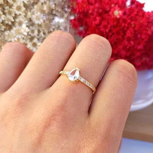 Anel Solitário em Formato de Gota com Aro Fino Cravejado Banhado A Ouro 18k Softjoias (15)