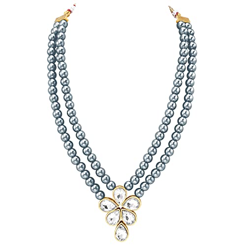 Image of Peora Crystal Faux Pearl Kundan Necklace & Jewellery Set Gift for Women