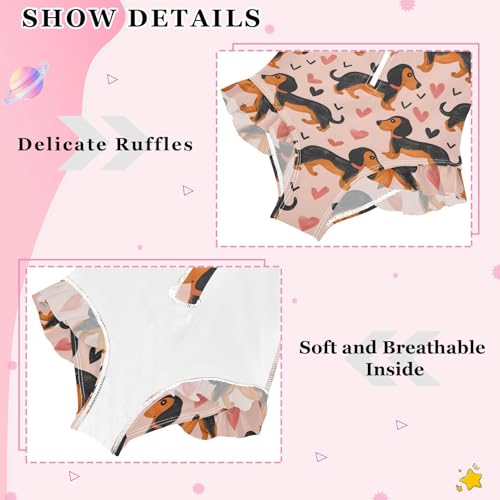 Girls One Piece Swimsuits Long Sleeve Swimsuit Zipper Bathing Suits Dachshund Dogs Hearts4