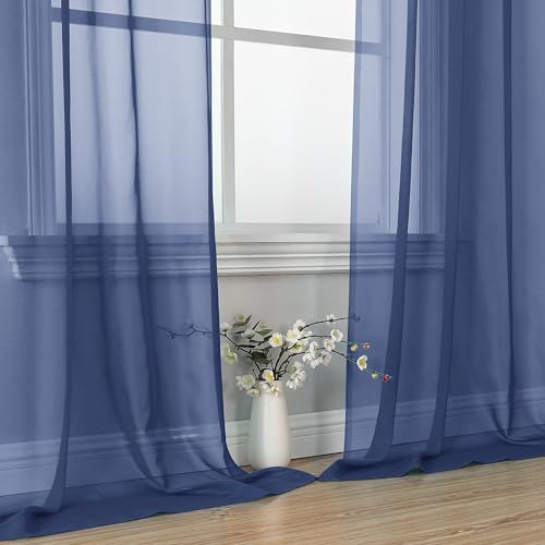 Image of OVZME Royal Blue Sheer Curtains 63 Inches Long 2 Panels - Soft Light Filtering Window Sheer Panels for Living Room /Bedroom, Top Dual Rod Pocket, 1 Pair, Each 42Wx63L Inches