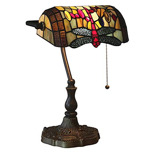 Lámpara de banquero, lámpara de libélula, lámpara, lámpara de mesita de Noche de vidrieras, luz de Escritorio de Piano de Lectura de Oficina Antigua para Dormitorio, Sala de Estar, Interruptor de