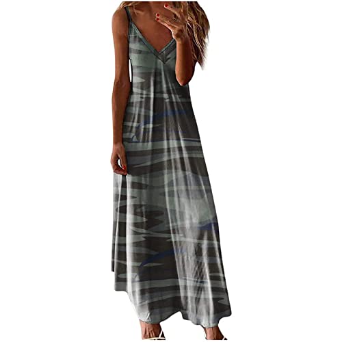 Vestidos holgados para mujer, con cuello en V, vestidos de sol para mujer, tirantes delgados, vestidos largos para otoño y verano 2025, A-490 Camuflaje, S