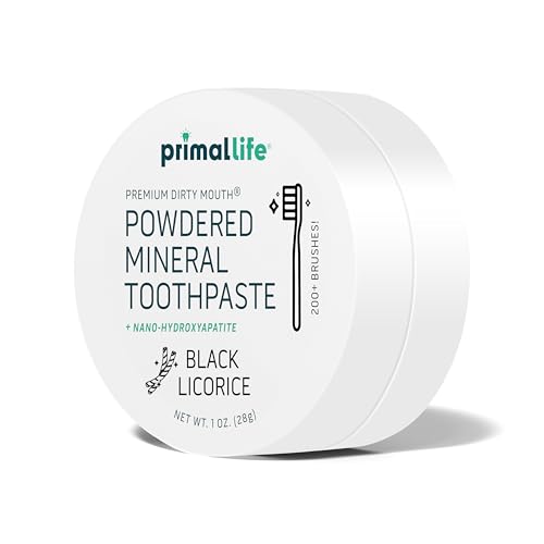Image of Primal Life Organics - Dirty Mouth Toothpowder, Tooth Cleaning Powder, Flavored Essential Oils with Natural Kaolin & Bentonite Clay, Good for 200+ Brushings, Organic, Vegan (Black Licorice, 1 oz)