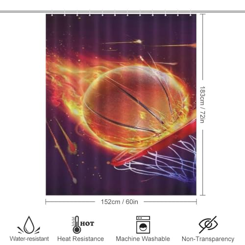 Rideau de douche tissu polyester imperméable lavable en machine basket-ball - 4