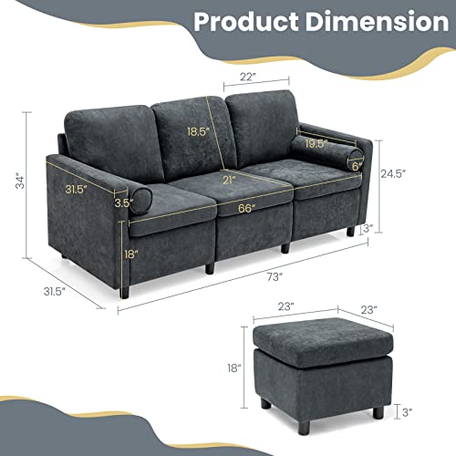 Giantex Sectional Sofa Set, Convertible L-Shaped Couch With Ottoman, 2 Bolsters, Comfy Fabric Modular Sleeper Bed For Living Room Reception Room Home Office Apartment, 73”X 31.5”X 34” (Grey) #TOP2