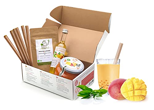 BUBBLE TEA KIT MANGO – 8 Getränke – Ohne künstliche Farbstoffe – Vegan und glutenfrei – 8 Strohhalme im Lieferumfang enthalten