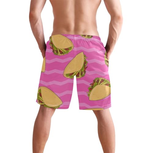 Eionryn Men's Swim Trunks Mexican Taco Pink Beach Shorts Quick Dry Swim Board Shorts Bathing Suits S4