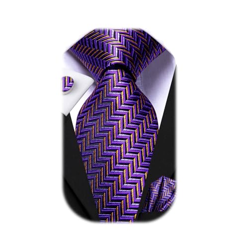 Image of Dubulle Mens Paisley Floral Silk Tie for Men Striped Necktie and Pocket Square Cufflinks Set Wedding Business