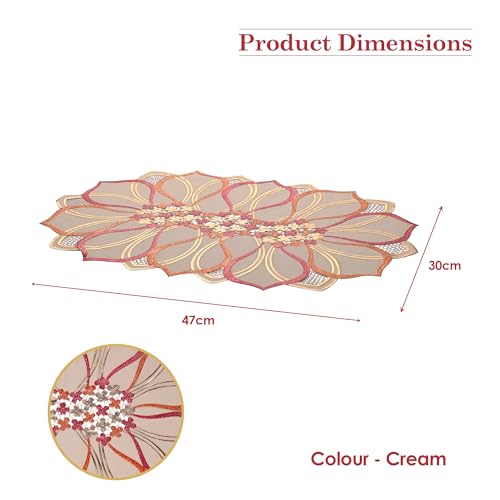Image of Kuber Industries 4 Pcs PVC Side Table Mats | Washable Placemat /Dining Table Mat for Party, Wedding and Family Functions | Flower Design - Cream