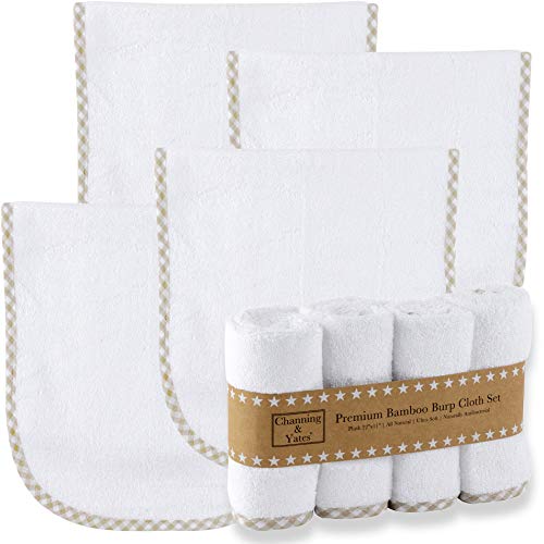 Premium Organic Bamboo Baby Burp Cloths Boy or Girl (4-Pack) by Channing & Yates - Large Face Washcloths - Baby Burp Cloths for Eczema - Thick & Soft - 22 x 11in - Boutique Baby Must Haves (Beige)