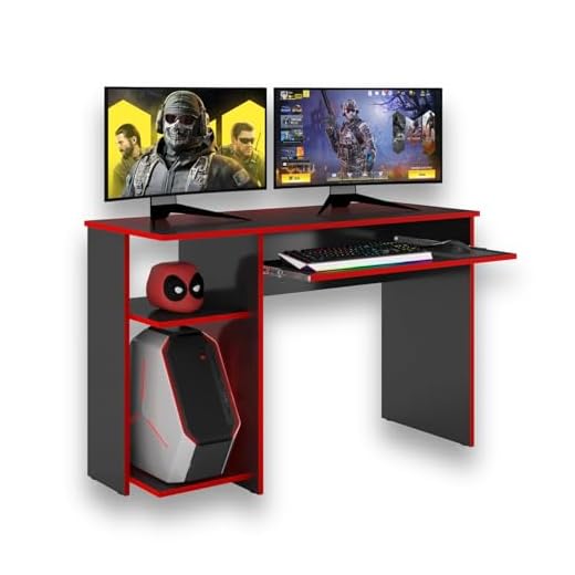 Mesa Escrivaninha Para Computador Escritório Pc Gamer E&A 3875 - Pto/Vermelho