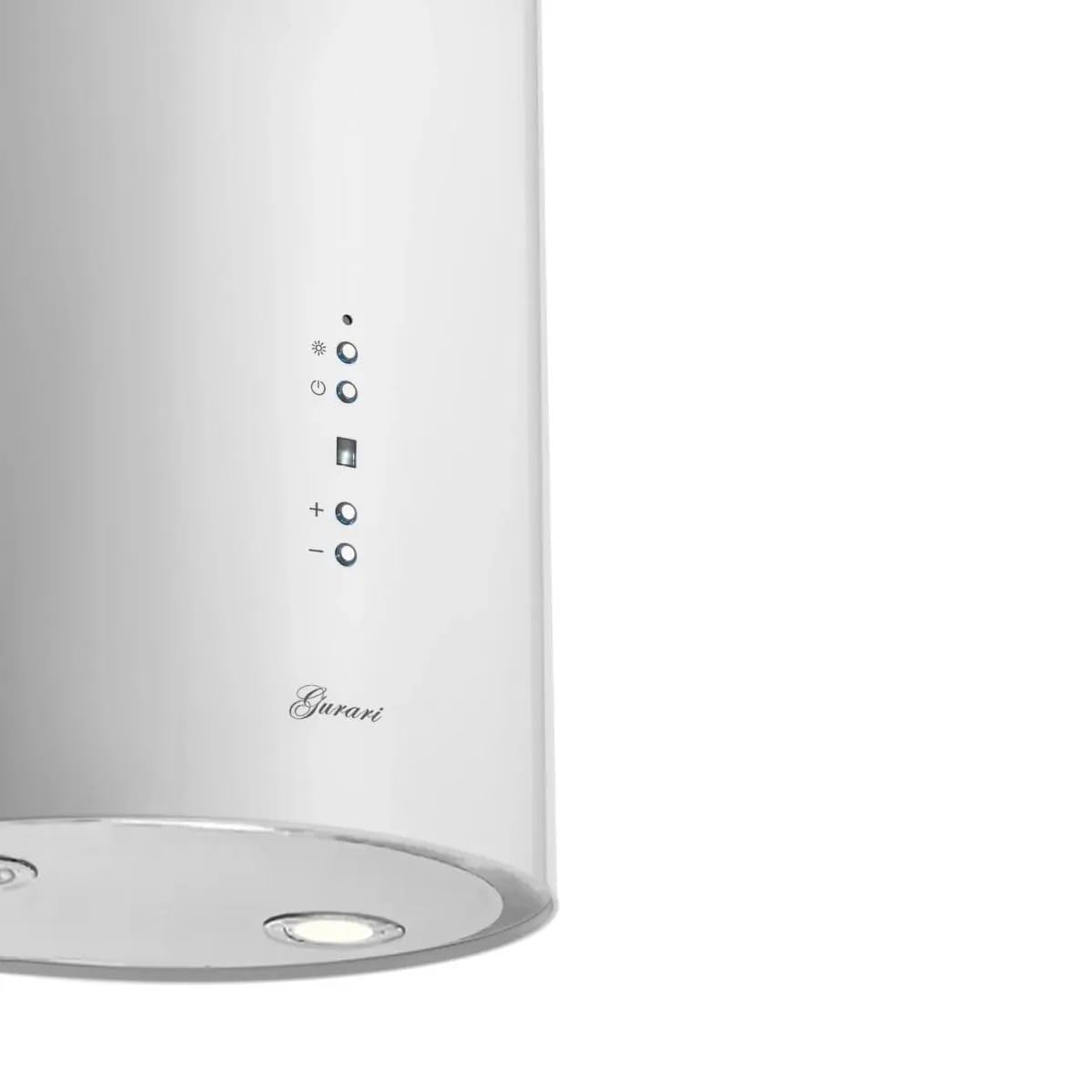 GURARI GCH I 385 36 WH Prime N - Campana extractora de isla redonda de 36 cm, color blanco, 1000 m³/h, 4 niveles, pantalla, iluminación LED