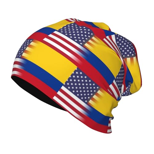 American Flag and Colombian Flag Kids Leisure Elastic Knitted Hat Junior Large Size Knit Cap Child Beanie Black