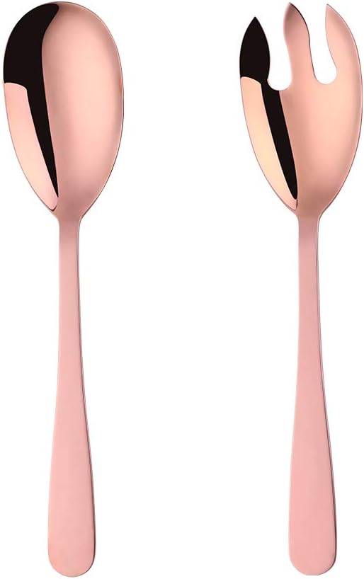 Liangs 2 Piece Salad Spoon Fork Serving Set, 12 Inches Stainless Steel Salad Server Set, Mirror Polished Design, Large Serving Spoons for Fruit Picnic (Rose Gold)