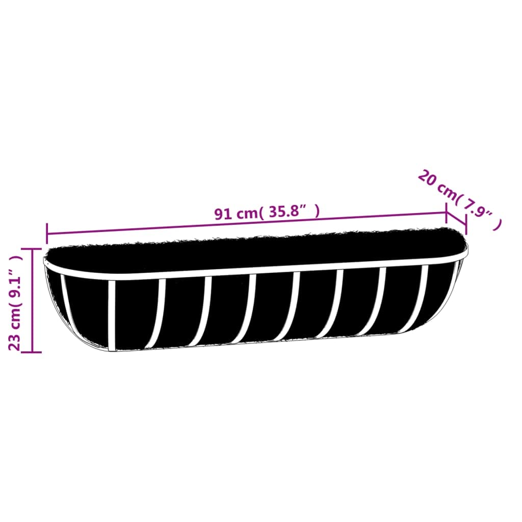 vidaXL Jardinières murales 2 pcs en Coco Noir 91x20x23 cm Acier, jardinière d'auge Murale, Auge Murale avec Doublure en Coco, jardinière d'auge pour Chevaux